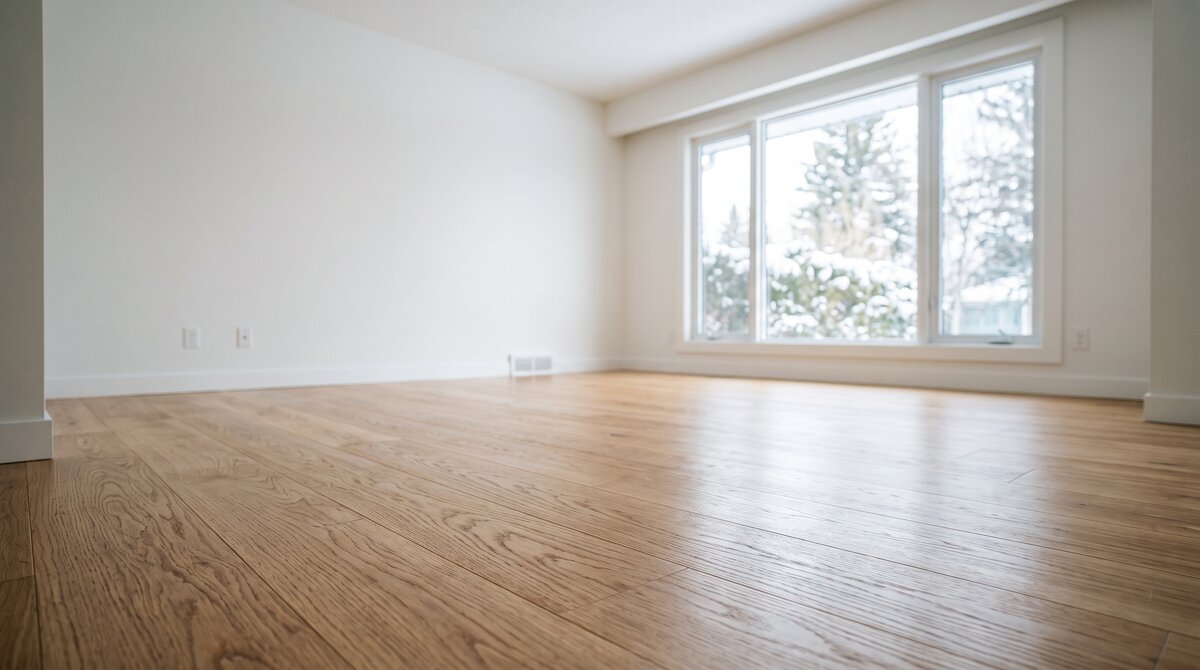 Clean, fully decontaminated and restored room in a Calgary home with bright natural daylight after biohazard cleanup